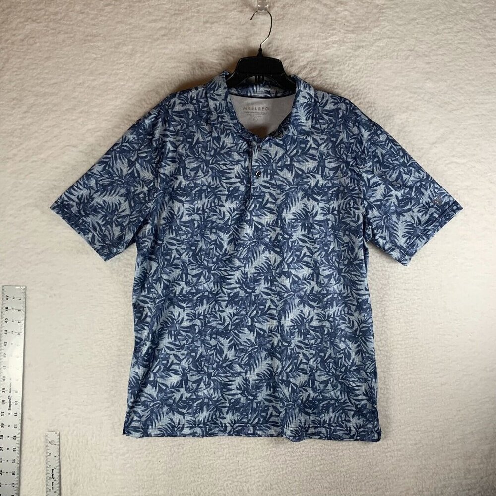 Maelreg Polo Shirt‎ Mens XL Blue Tropical Golf Stretch Performance 9716